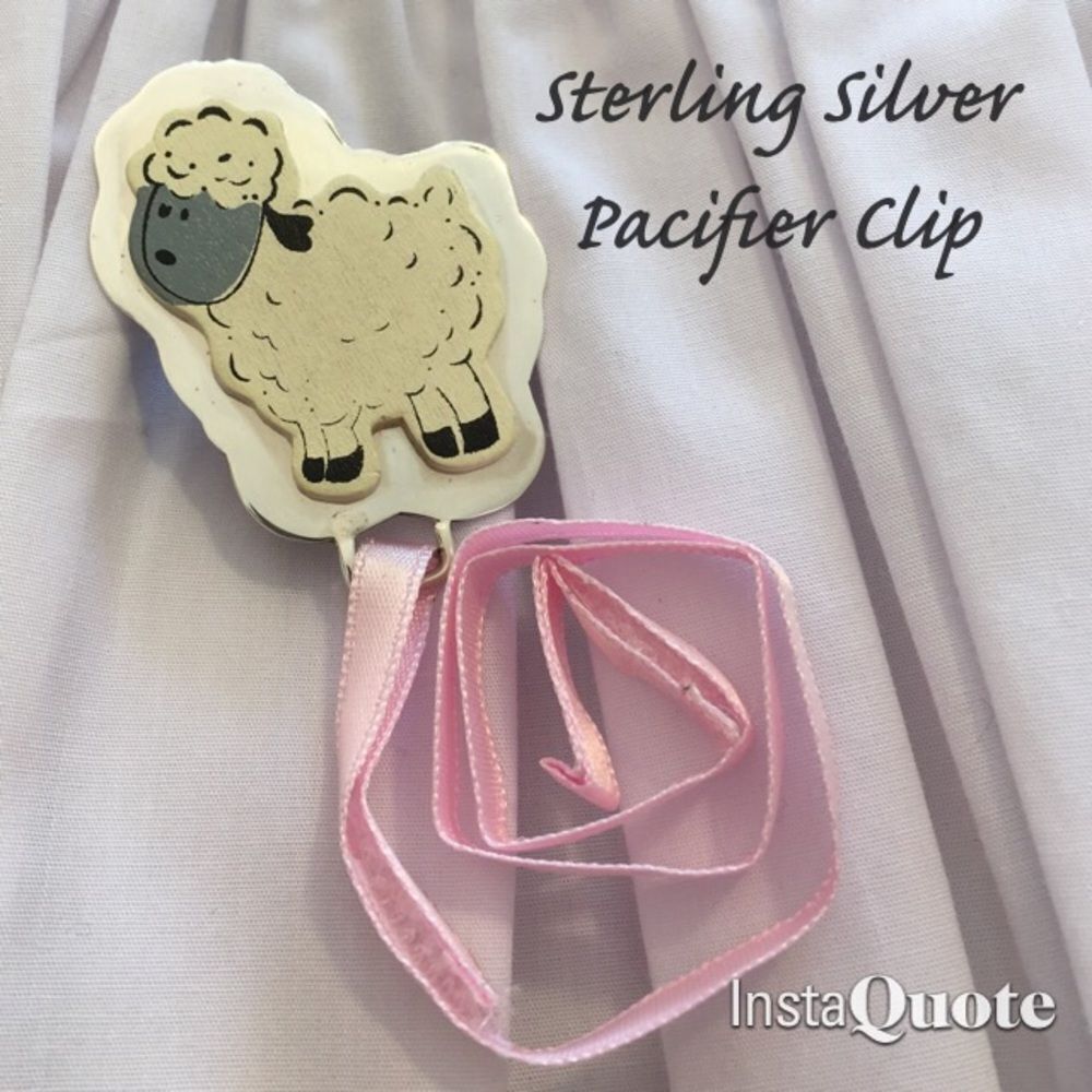 Sterling Silver Pacifier Clip with Wooden Lamb